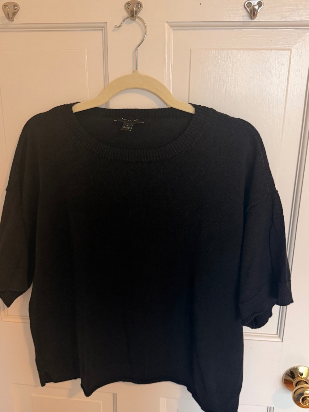 Ann Taylor Black Short Sleeve Knit Sweater Top